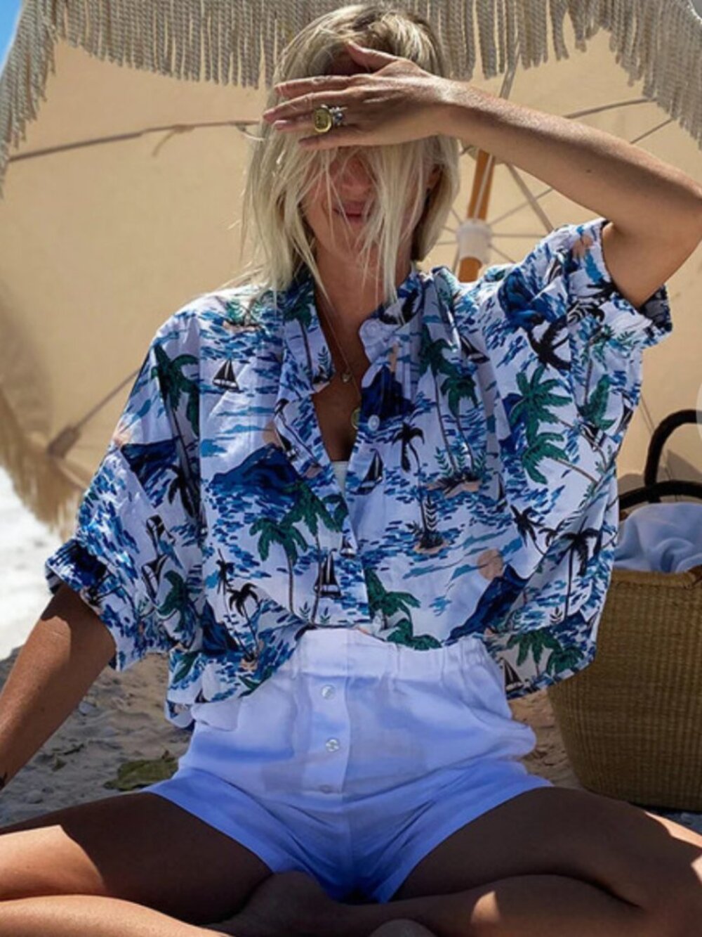 Emerson Fry Mandarin Collar Top in Tropics